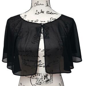 Mesh Evening Gothic Flapper 1920s Simple Black Shawl Wrap Cape NEW